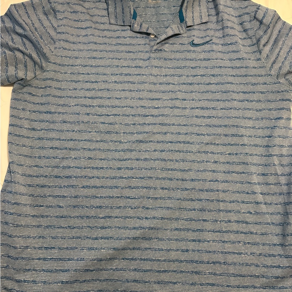 Nike Men's Blue Striped Polo Golf Shirt